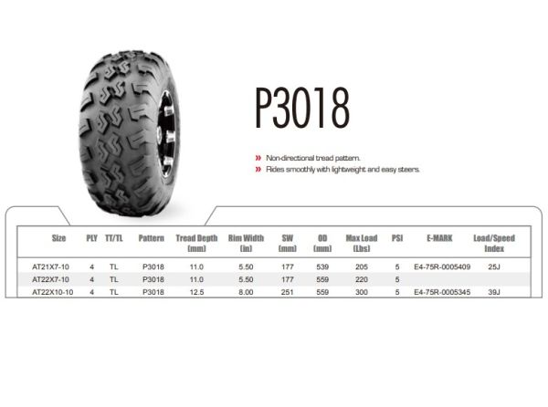 Wanda 22x7-10 P3018 All Trail 4PR Atv Utv Ön Lastik