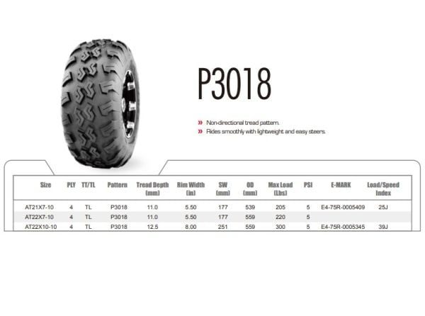 Wanda Set 22x7-10 ve 22x10-10 P3018 4PR Atv Utv Lastik Takımı Ön Arka