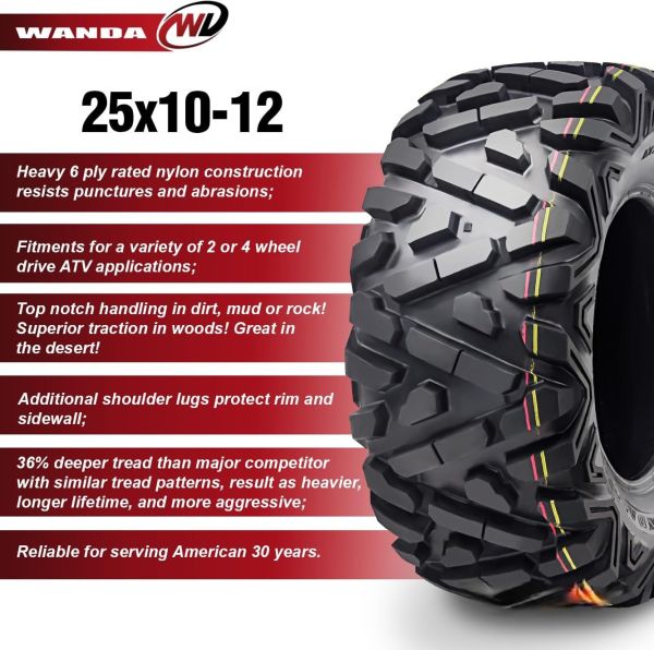 Wanda Set 25x8-12 ve 25x10-12 P350 6PR Atv Ön Arka Takım