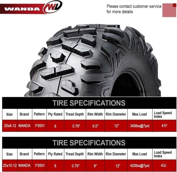 Wanda Set 25x8-12 ve 25x10-12 P350 6PR Atv Ön Arka Takım