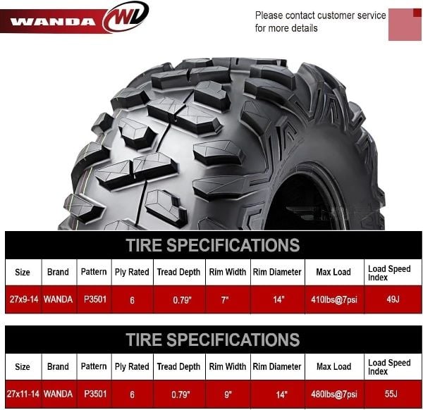 Wanda Set 27x9-14 ve 27x11-14 P350 6PR Atv Ön Arka Takım