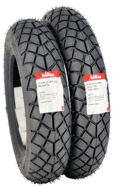 Billas Set 90/90-12 ve 3.50-10 BL035 TL 4PR Motosiklet Lastiği Ön Arka Takım