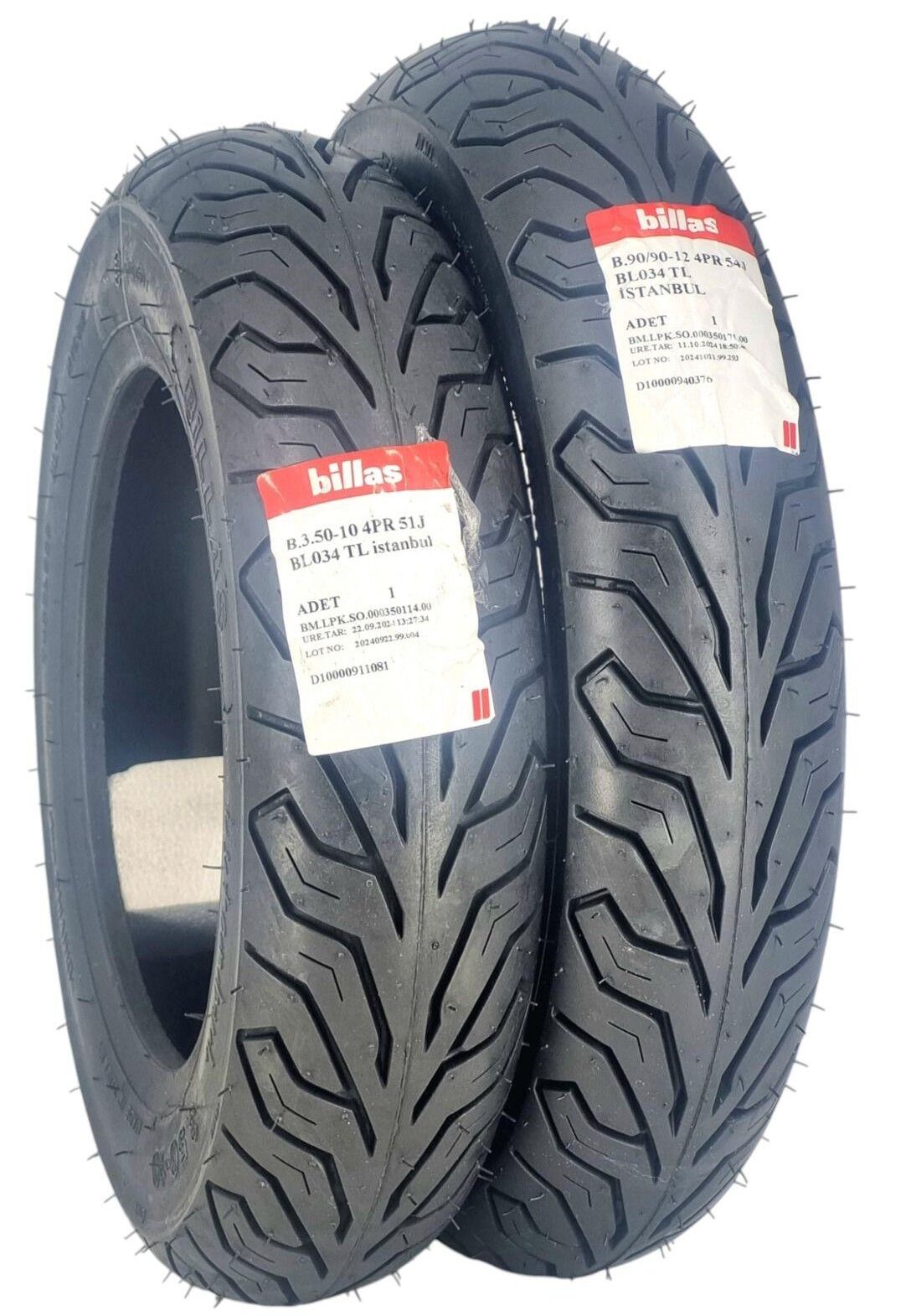 Billas Set 90/90-12 ve 100/90-10 BL034 TL 4PR Motosiklet Lastiği Ön Arka Takım