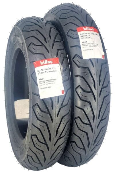 Billas Set 90/90-12 ve 100/90-10 BL034 TL 4PR Motosiklet Lastiği Ön Arka Takım